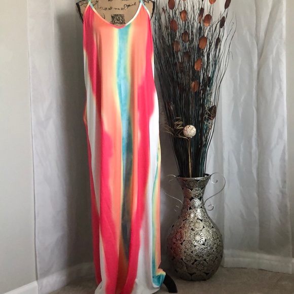 🆕 Round Neck Striped Print Spaghetti Strap Dress - Picture 1 of 7